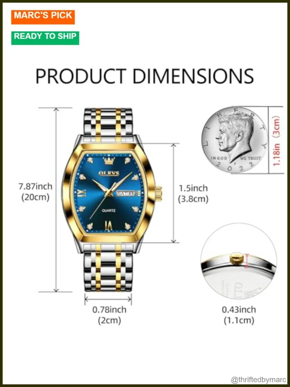 Men's Square Dress Watch - Analog Quartz Stainless Steel with Date Window &
